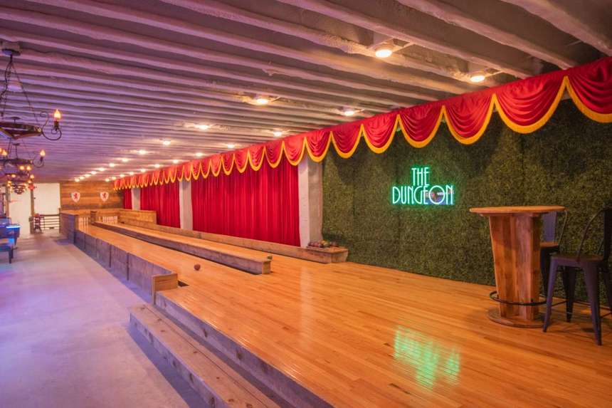 Two candlepin bowling lanes in the Dungeon beneath the Castle