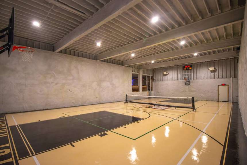The full-size indoor basketball court inside the Castle